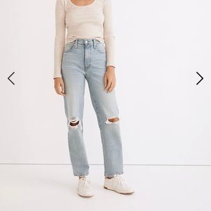 The Tall Perfect Vintage Straight Jean in Danby Wash: Knee-Rip Edition